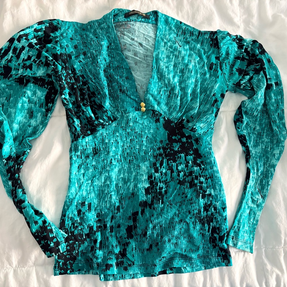 Roberto Cavalli Elegant Green and Black Women's Top